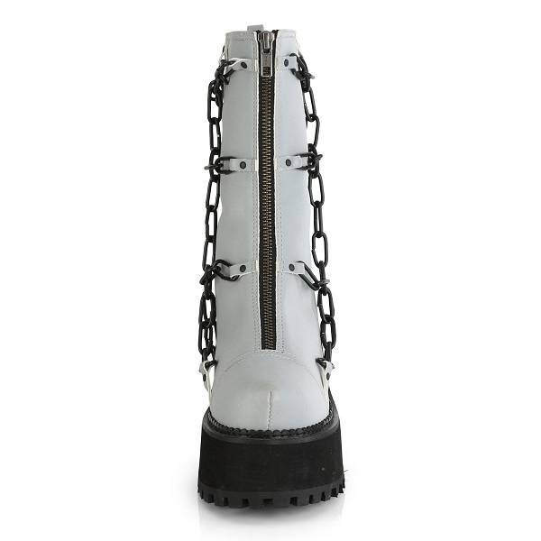 Demonia Women's Assault-66 Platform Ankle Boots - Gray Reflective Vegan Leather D2089-31US Clearance